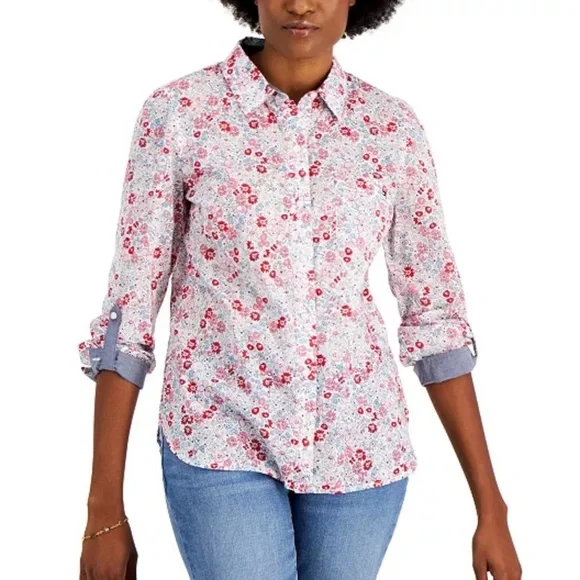 Tommy Hilfiger Floral Camp Shirt size M Lightweight Feminine Coquette Retro - Picture 2 of 14